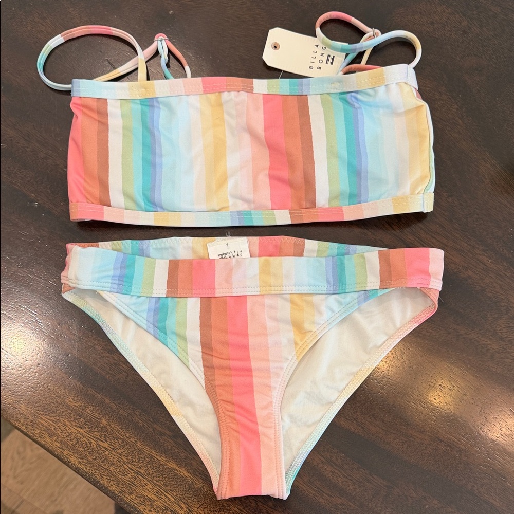 Billabong chasing summer bandeau top Striped Kids bikini Swim Set